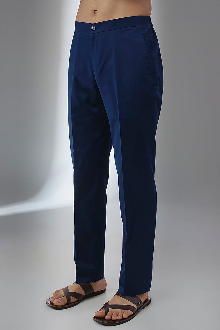 Navy Blue Pure Giza Cotton Pathani Kurta Set by SALIL BHATIA at Pernia's Pop Up Shop