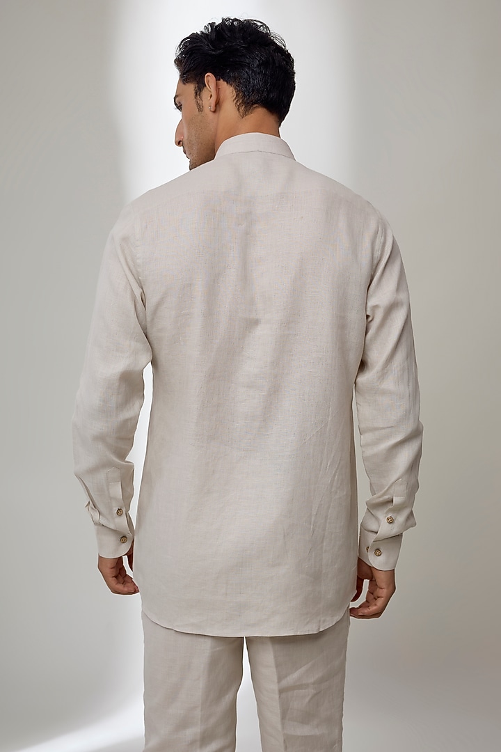 Beige Pure Linen Embroidered Co-Ord Set by SALIL BHATIA at Pernia's Pop Up Shop