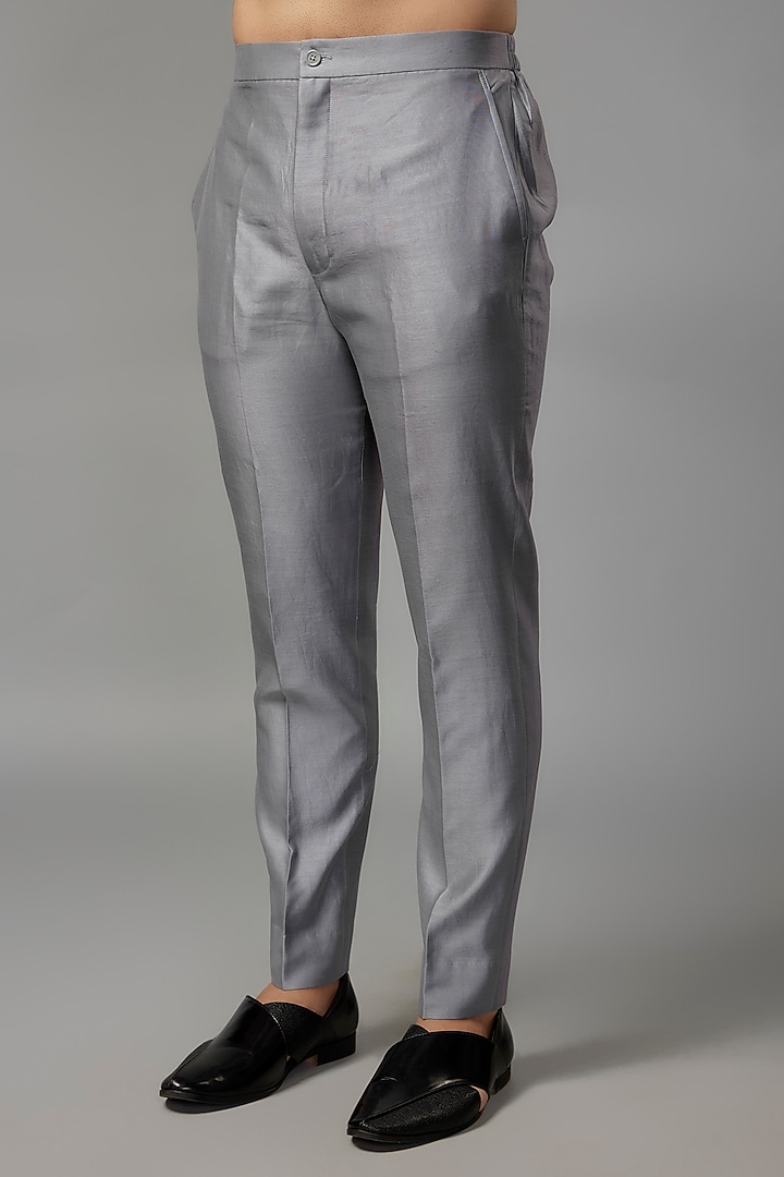 Glacier Grey Silk Chanderi Sequins Work Kurta Set by SALIL BHATIA at Pernia's Pop Up Shop