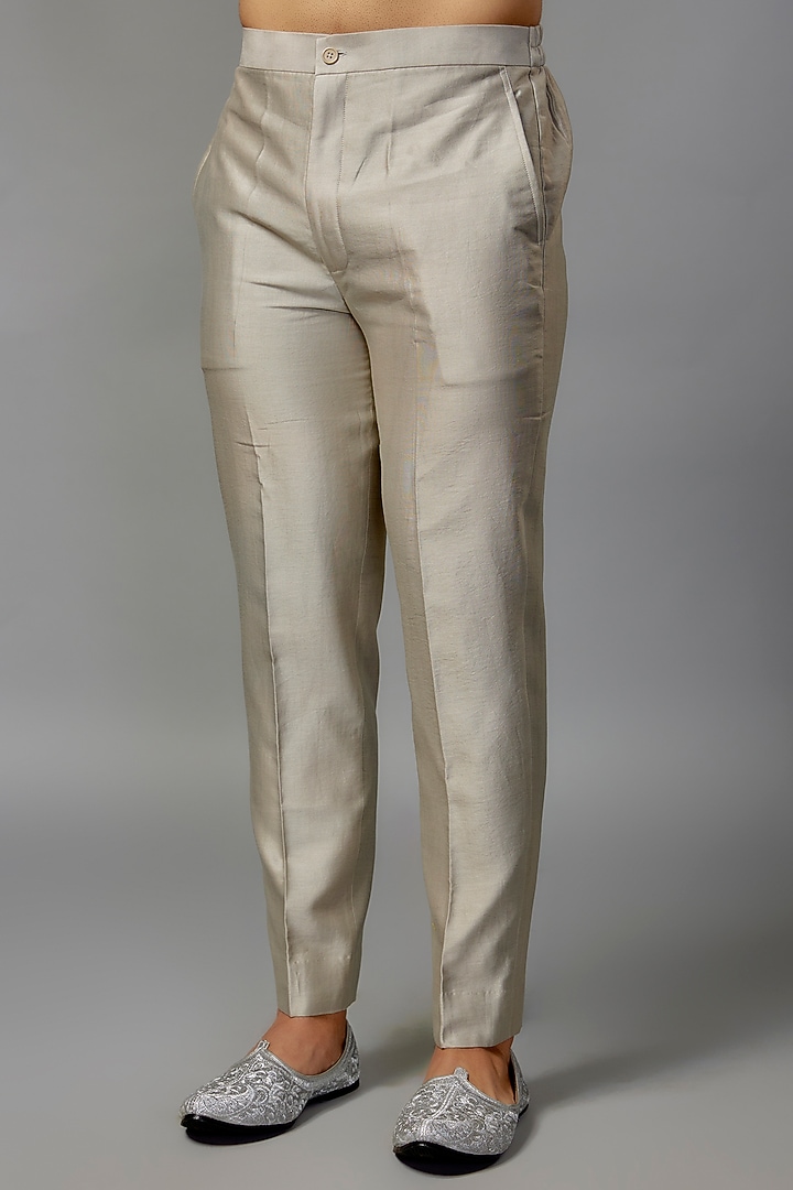 Greyish Green Silk Mirror Work Nehru Jacket Set by SALIL BHATIA at Pernia's Pop Up Shop