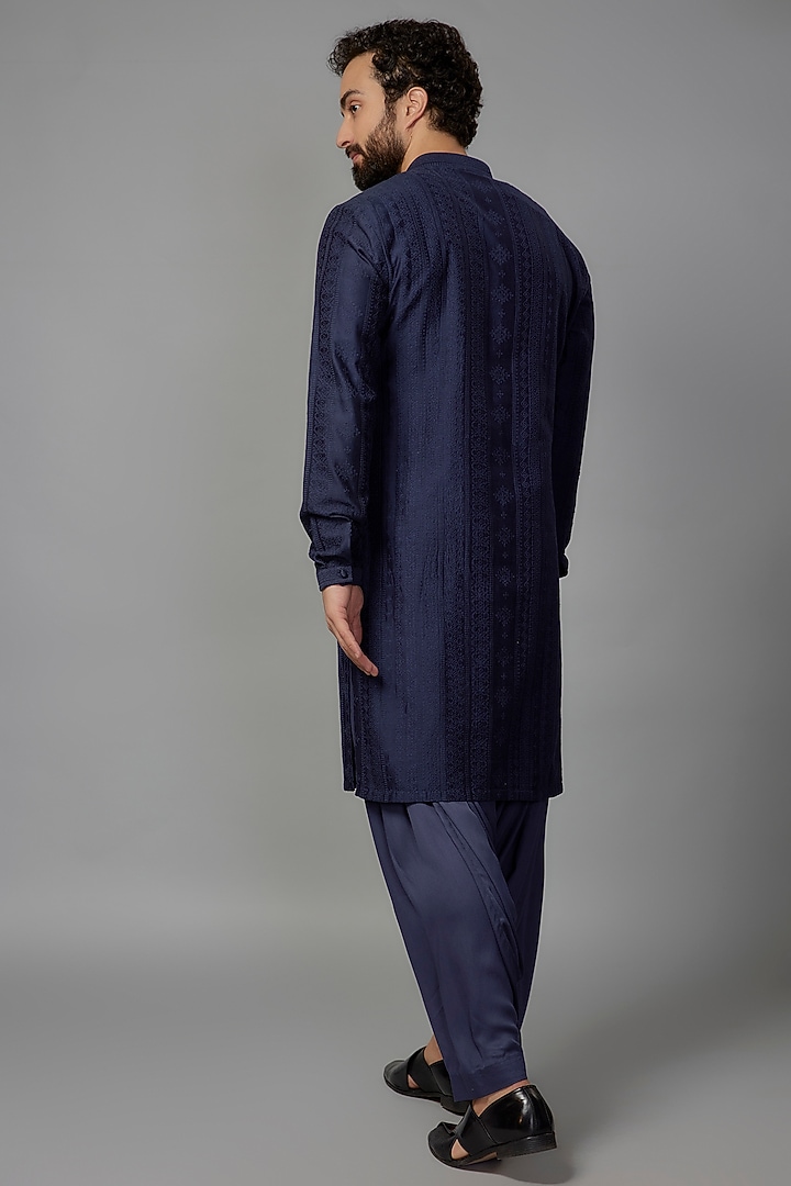 Blue Georgette Sequins Embellished Kurta Set by SALIL BHATIA at Pernia's Pop Up Shop