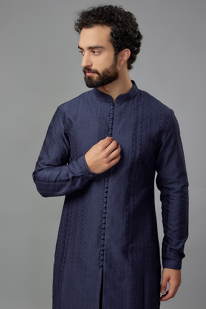 Blue Georgette Sequins Embellished Kurta Set by SALIL BHATIA at Pernia's Pop Up Shop