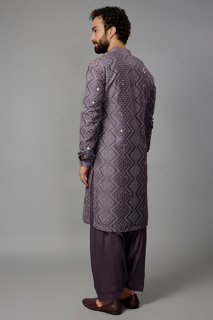 Plum Dola Silk Mirror Work Kurta Set by SALIL BHATIA at Pernia's Pop Up Shop