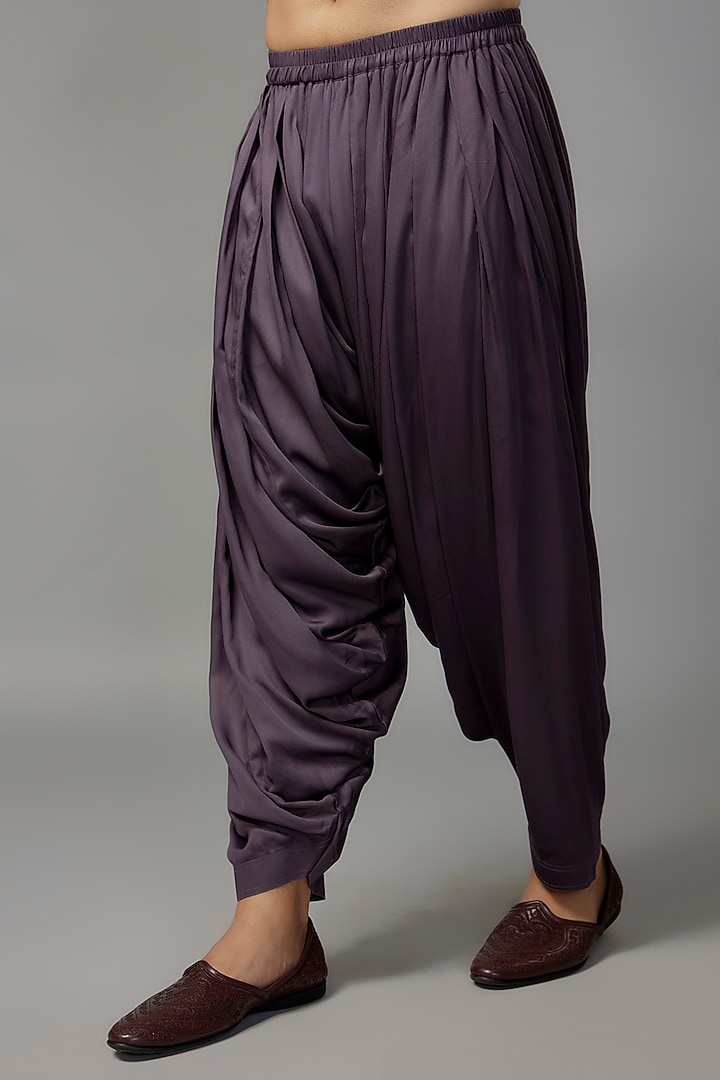 Plum Dola Silk Mirror Work Kurta Set by SALIL BHATIA at Pernia's Pop Up Shop