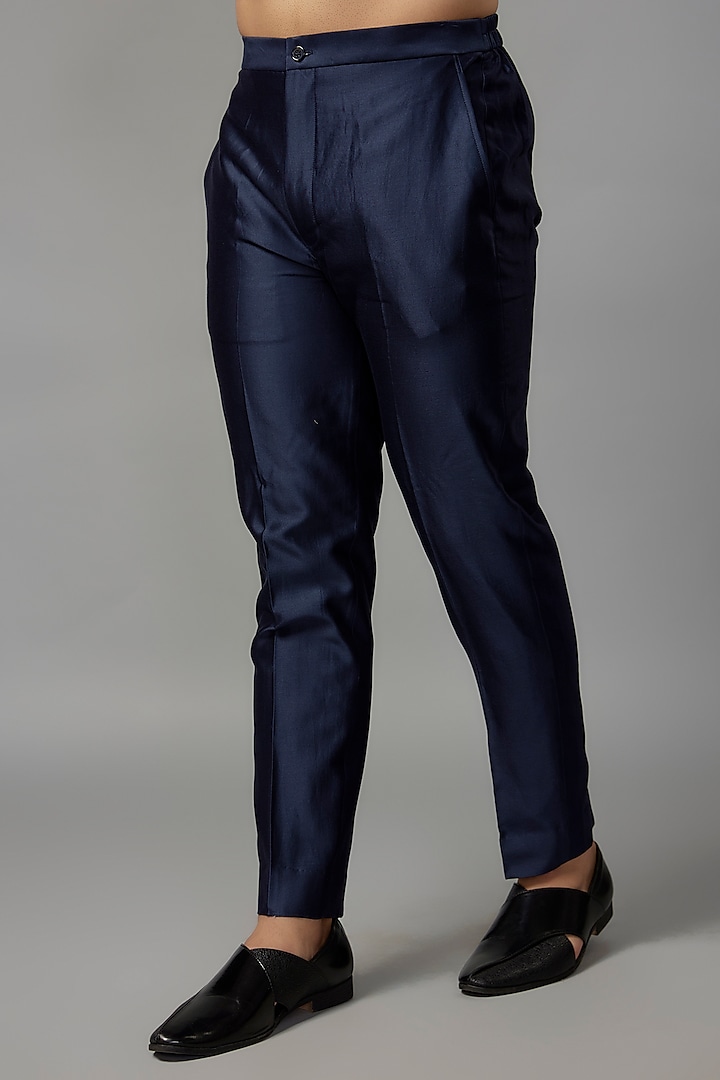 Deep Blue Raw Silk Embroidered Nehru Jacket Set by SALIL BHATIA at Pernia's Pop Up Shop