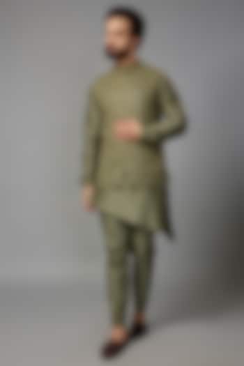 Sage Green Georgette Embroidered Nehru Jacket Set by SALIL BHATIA
