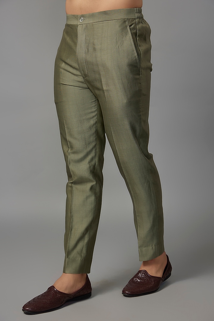 Sage Green Georgette Embroidered Nehru Jacket Set by SALIL BHATIA at Pernia's Pop Up Shop
