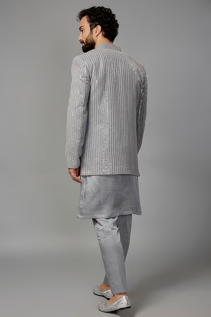 Lilac Grey Georgette Embroidered Indo-Western Set by SALIL BHATIA at Pernia's Pop Up Shop