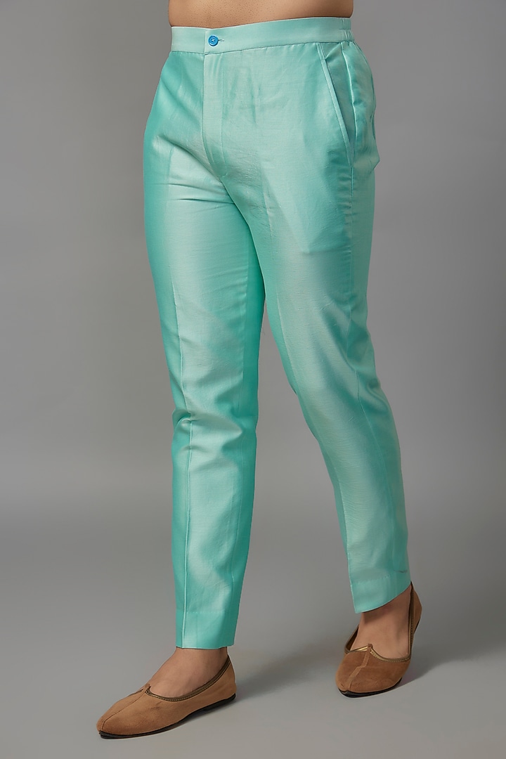 Turquoise Dola Silk Mirror Work Achkan Set by SALIL BHATIA at Pernia's Pop Up Shop