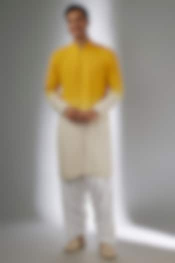 Yellow Ombre Georgette Thread Work Kurta Set by SALIL BHATIA