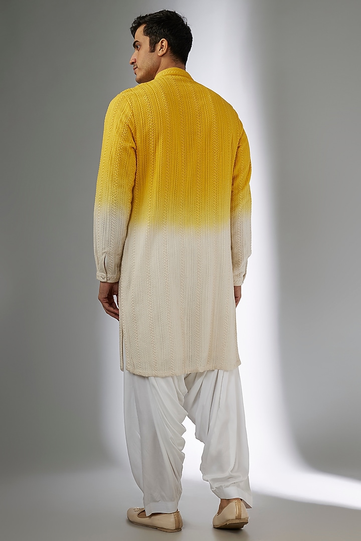 Yellow Ombre Georgette Thread Work Kurta Set by SALIL BHATIA at Pernia's Pop Up Shop