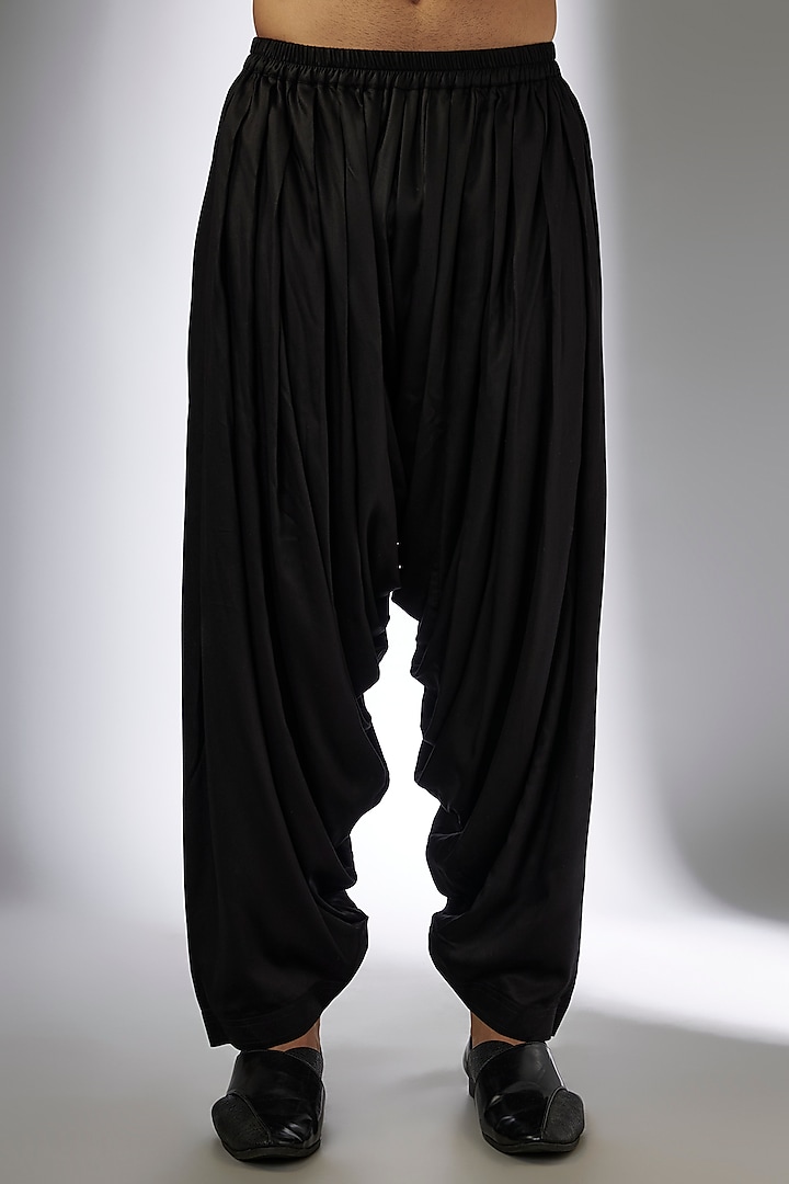 Black Modal Satin Cowl Salwar Pants by SALIL BHATIA