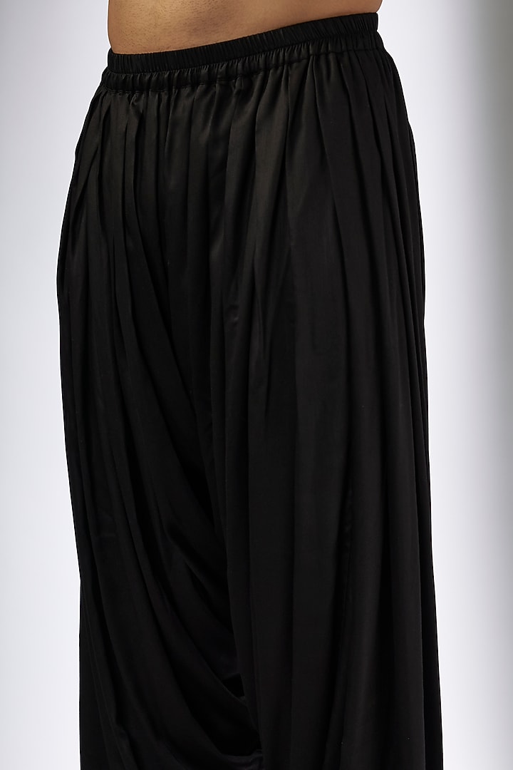 Black Modal Satin Cowl Salwar Pants by SALIL BHATIA at Pernia's Pop Up Shop