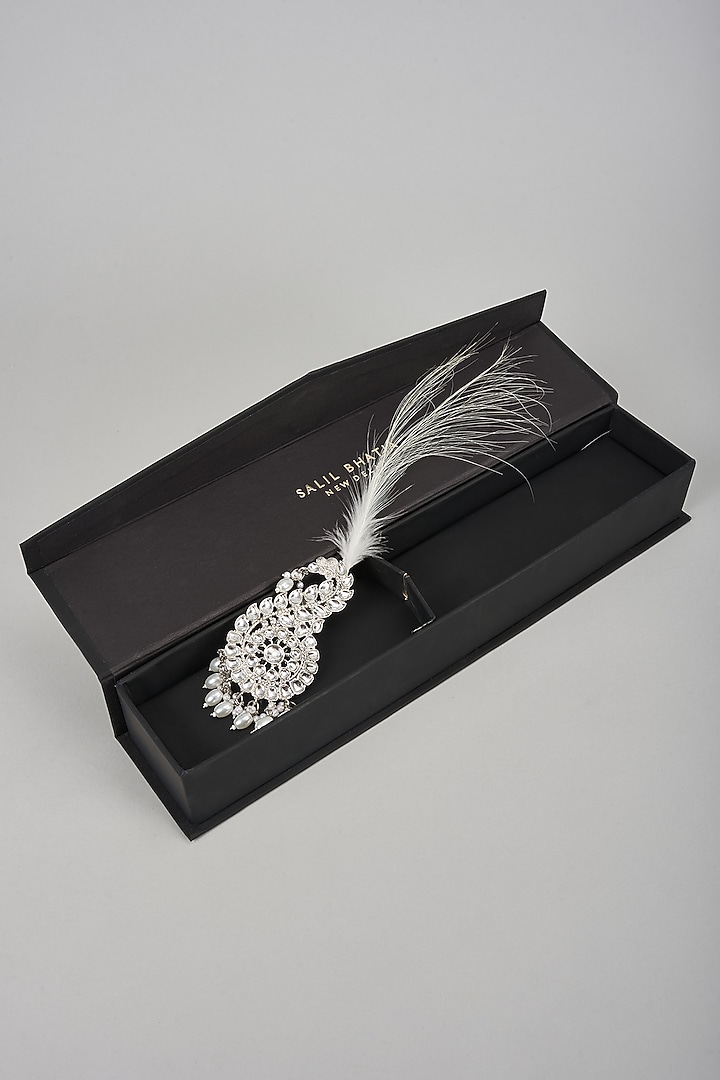 Soft Gold Semi-Precious Kundan & Pearl Feather Kalangi by SALIL BHATIA at Pernia's Pop Up Shop