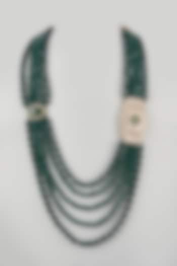 Emerald Semi-Precious Stone & Pearl Layered Mala by SALIL BHATIA at Pernia's Pop Up Shop