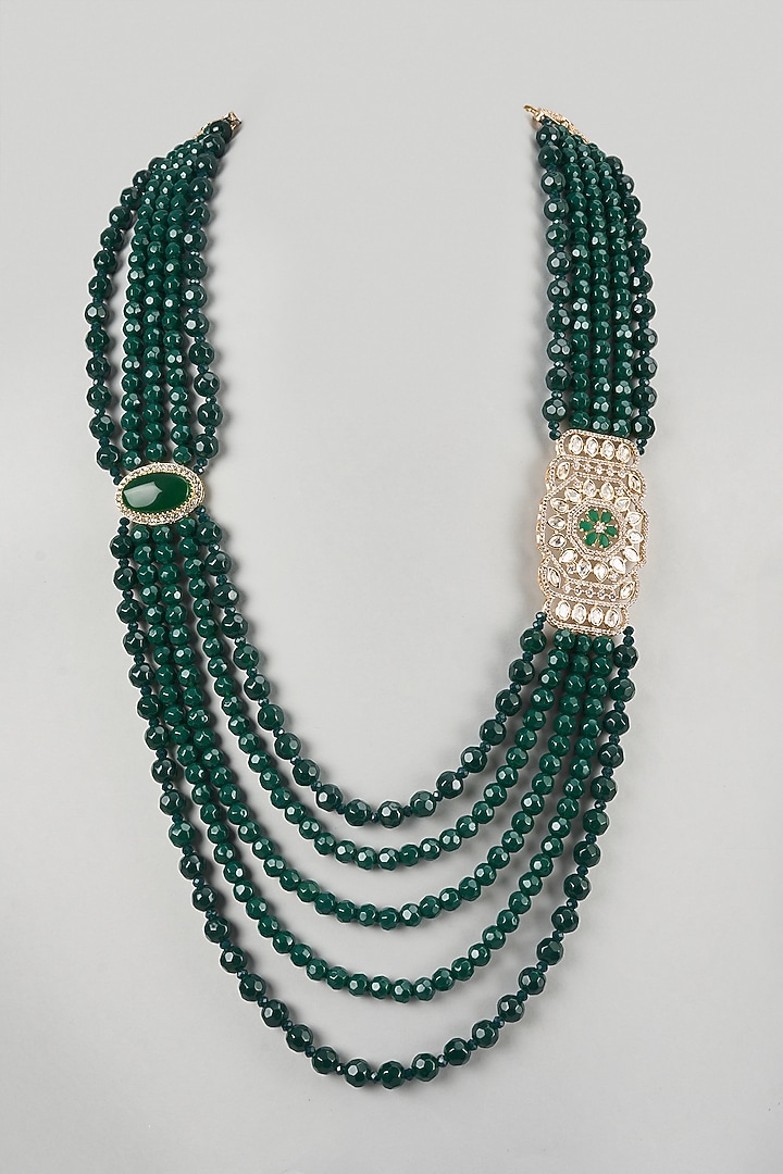 Emerald Semi-Precious Stone & Pearl Layered Mala by SALIL BHATIA at Pernia's Pop Up Shop