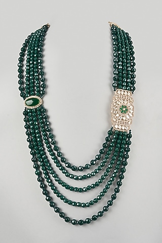 Emerald Semi-Precious Stone & Pearl Layered Mala by SALIL BHATIA