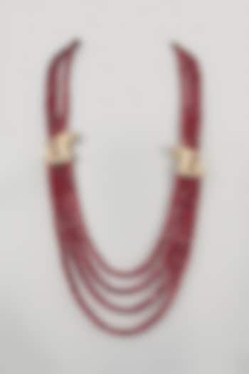 Maroon Semi-Precious Stone & Pearl Layered Mala by SALIL BHATIA at Pernia's Pop Up Shop
