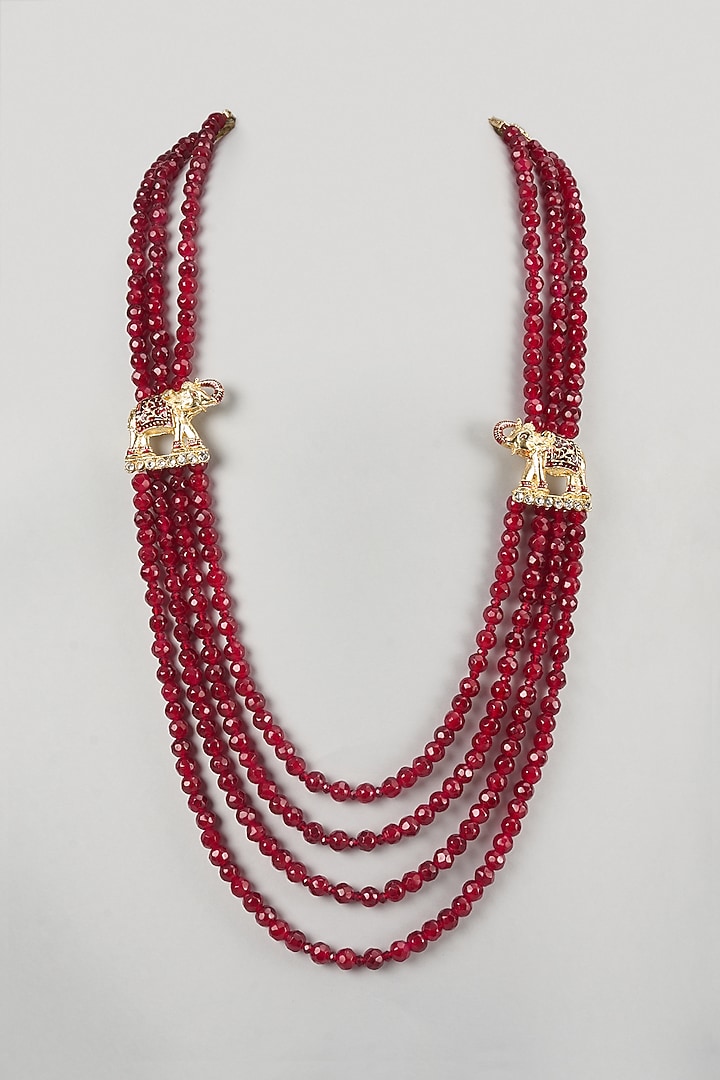 Maroon Semi-Precious Stone & Pearl Layered Mala by SALIL BHATIA at Pernia's Pop Up Shop