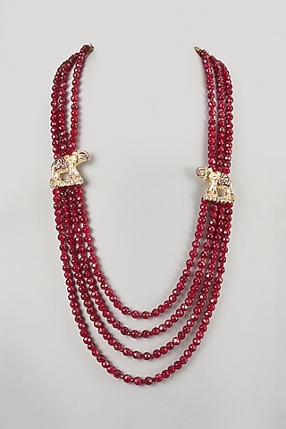 Maroon Semi-Precious Stone & Pearl Layered Mala by SALIL BHATIA
