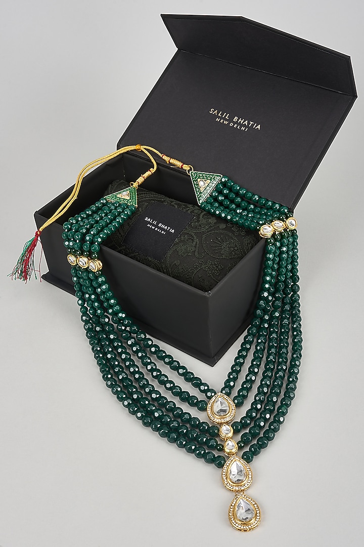 Emerald Semi-Precious Stone Handmade Layered Mala by SALIL BHATIA at Pernia's Pop Up Shop