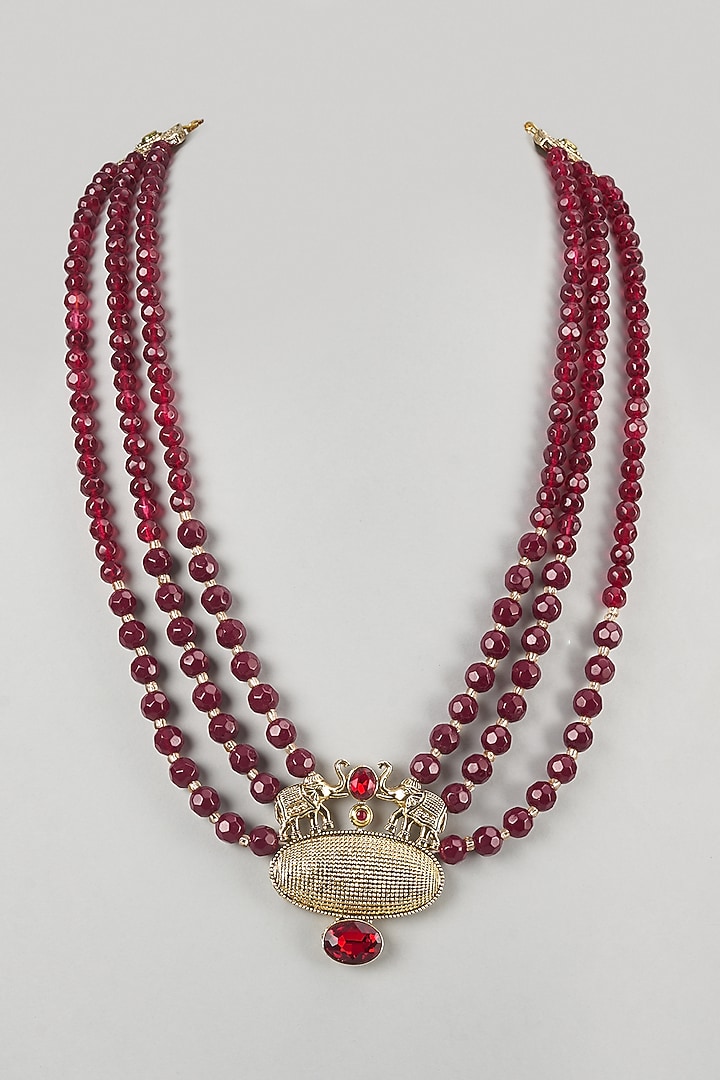 Maroon Semi-Precious Stone Handmade Mala by SALIL BHATIA at Pernia's Pop Up Shop