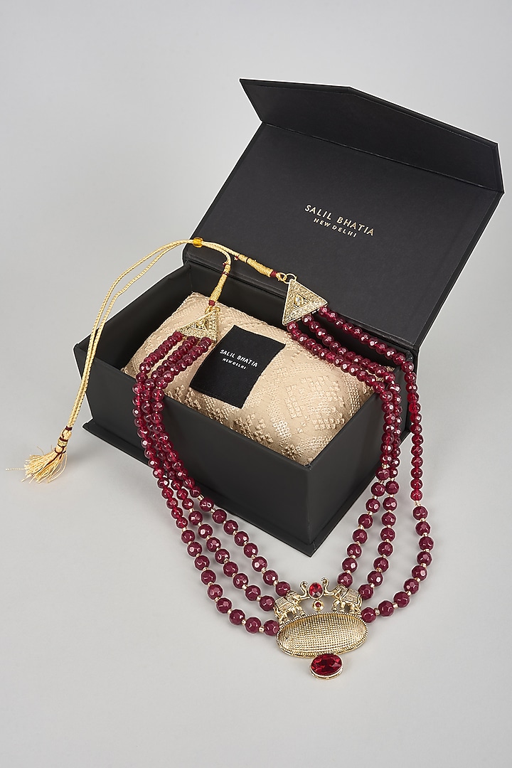 Maroon Semi-Precious Stone Handmade Mala by SALIL BHATIA at Pernia's Pop Up Shop
