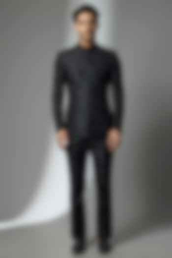 Black Raw Silk Zari Embellished Wedding Indowestern Set by SALIL BHATIA at Pernia's Pop Up Shop