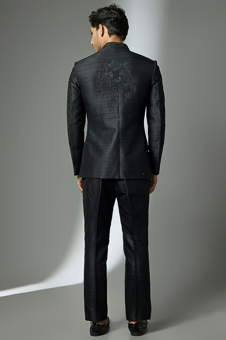 Black Raw Silk Zari Embellished Wedding Indowestern Set by SALIL BHATIA at Pernia's Pop Up Shop