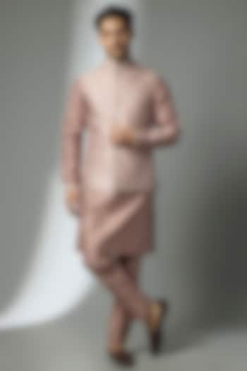 Chai Pink Silk Chanderi Zari Embellished Nehru Jacket Set by SALIL BHATIA at Pernia's Pop Up Shop