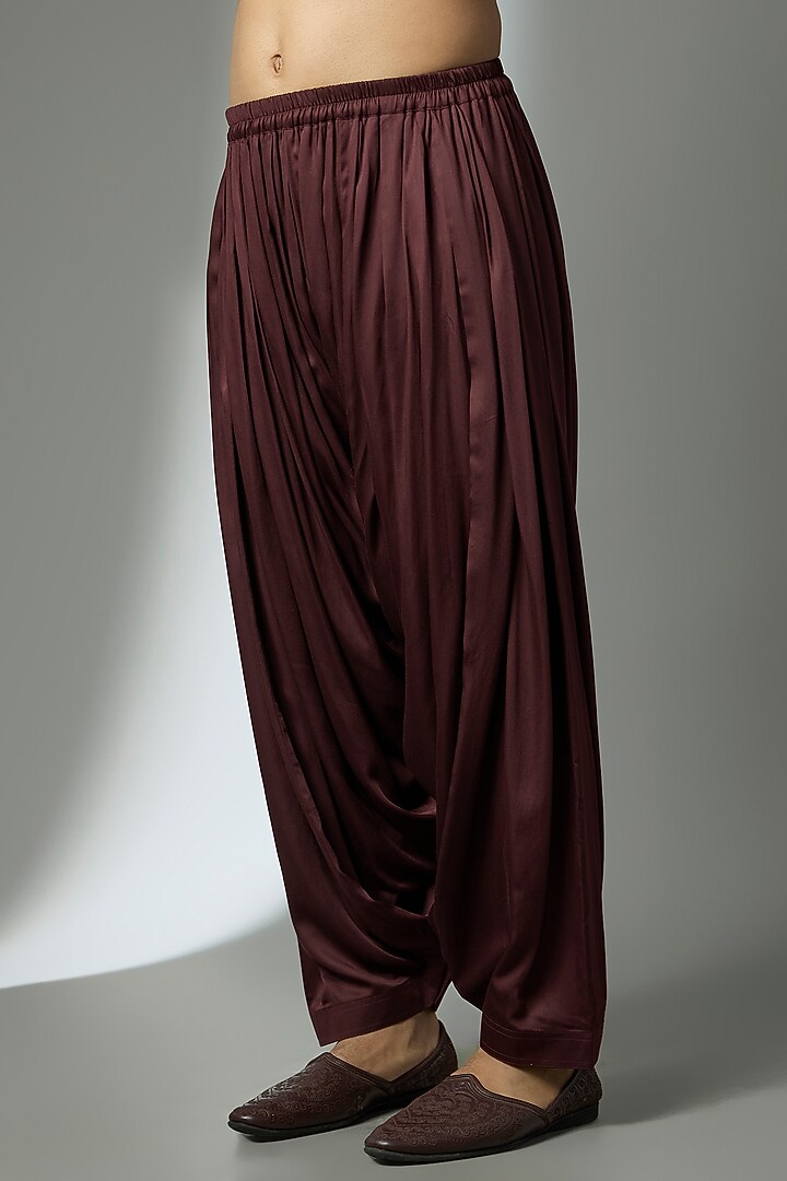 Wine Dola Silk Mirror Embroidered Kurta Set by SALIL BHATIA at Pernia's Pop Up Shop