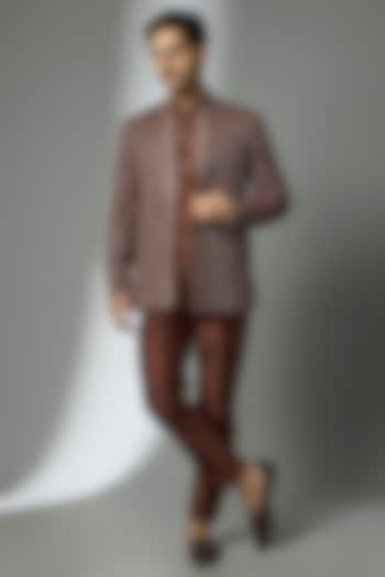 Chocolate Brown Dola Sik Zari Embellished Wedding Indowestern Set by SALIL BHATIA at Pernia's Pop Up Shop