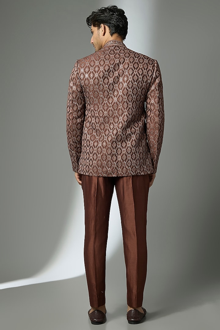 Chocolate Brown Dola Sik Zari Embellished Wedding Indowestern Set by SALIL BHATIA at Pernia's Pop Up Shop