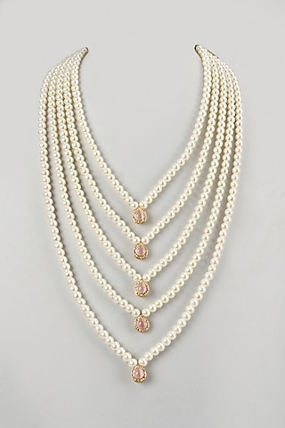 Ivory Semi-Precious Stone & Pearl Handmade Mala by SALIL BHATIA