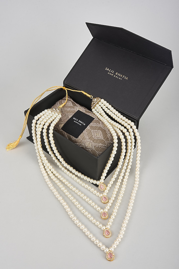 Ivory Semi-Precious Stone & Pearl Handmade Mala by SALIL BHATIA at Pernia's Pop Up Shop