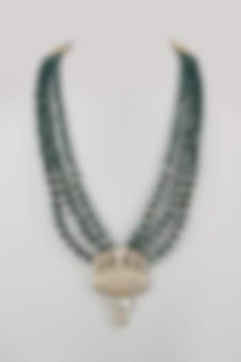Emerald Semi-Precious Stone & Pearl Handmade Mala by SALIL BHATIA at Pernia's Pop Up Shop