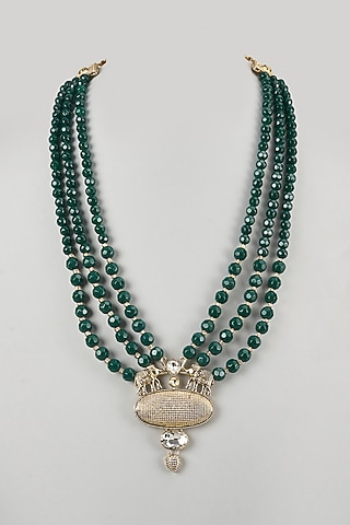 Emerald Semi-Precious Stone & Pearl Handmade Mala by SALIL BHATIA