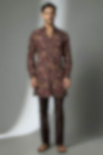 Burgundy Dola Silk Thread Embellished Kurta Set by SALIL BHATIA at Pernia's Pop Up Shop