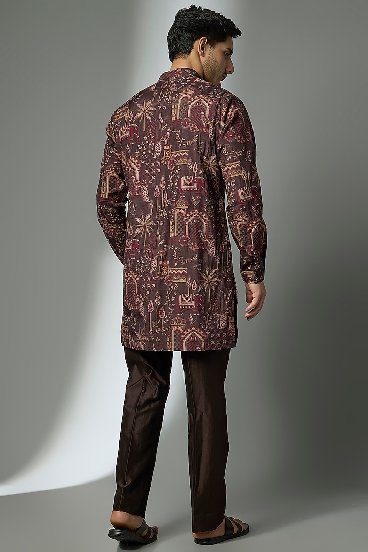 Burgundy Dola Silk Thread Embellished Kurta Set by SALIL BHATIA at Pernia's Pop Up Shop