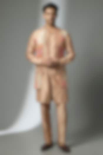 Champagne Beige Chinon Mirror Embellished Jacket Set by SALIL BHATIA at Pernia's Pop Up Shop