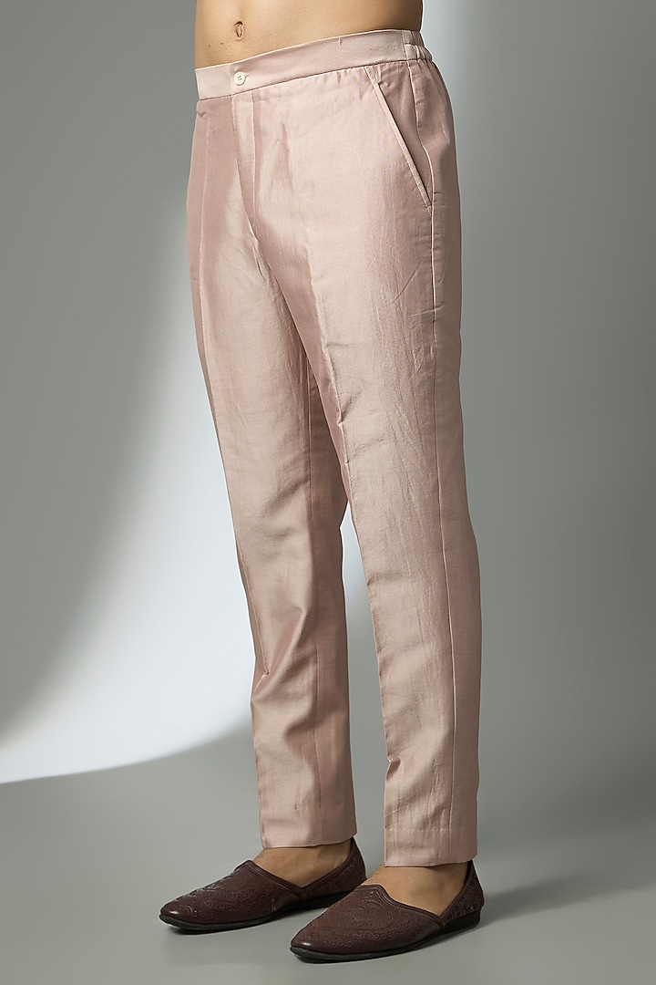 Dusty Pink Silk Chanderi Pearl Embellished Nehru Jacket Set by SALIL BHATIA at Pernia's Pop Up Shop