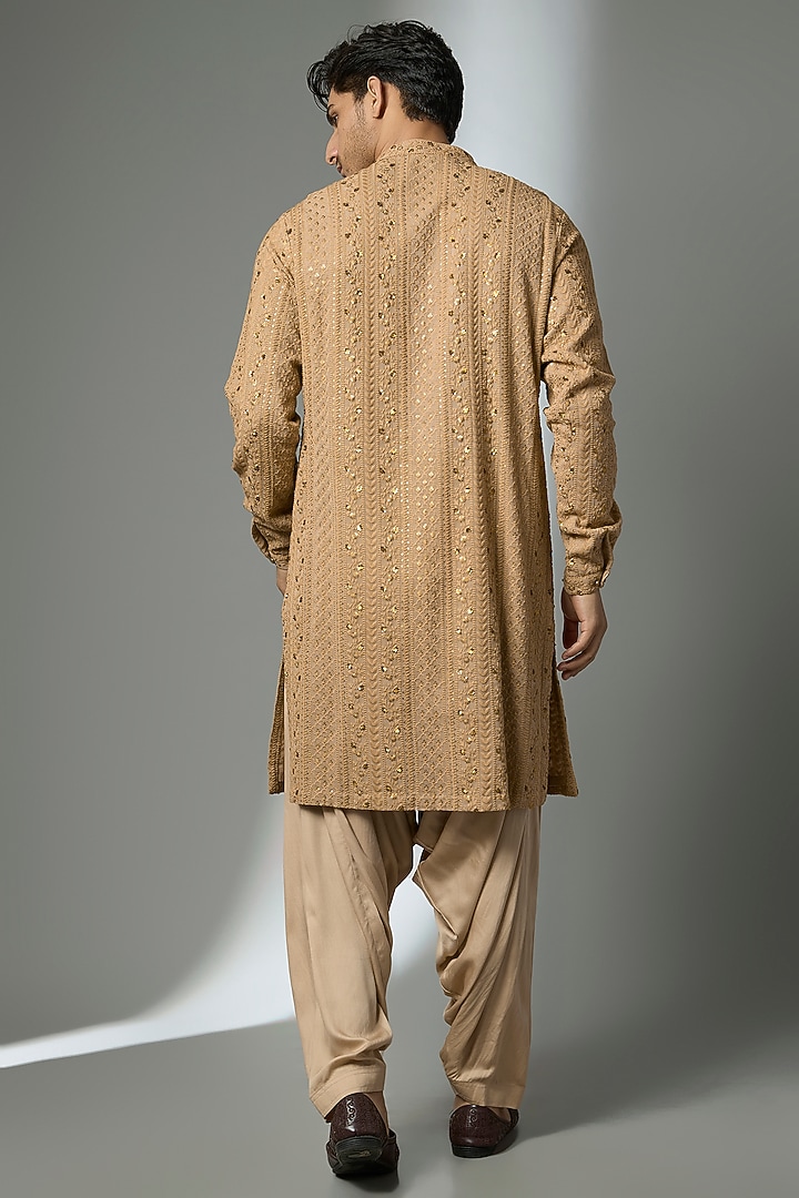Antique Gold Georgette Thread Embellished Kurta Set by SALIL BHATIA at Pernia's Pop Up Shop