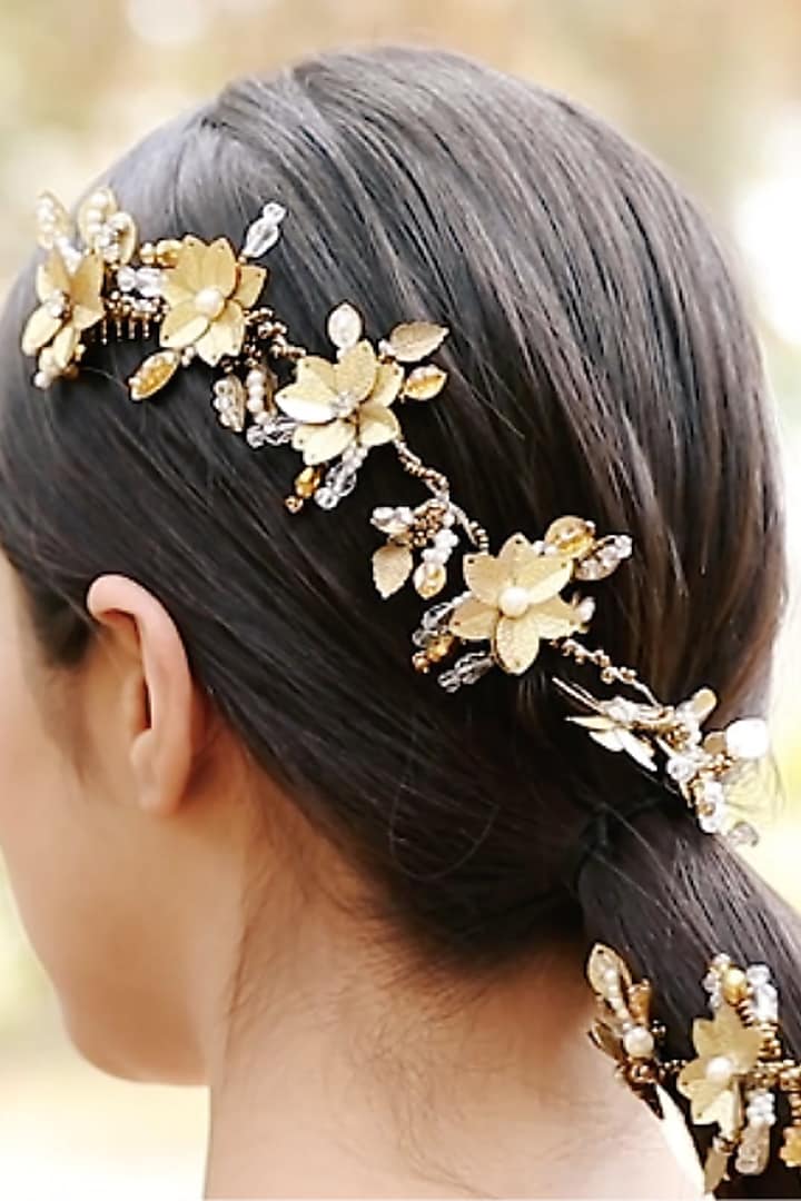Gold Embellished Wreath Hair Comb by Studio Accessories at Pernia's Pop Up Shop