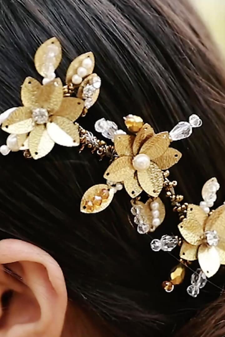 Gold Embellished Wreath Hair Comb by Studio Accessories at Pernia's Pop Up Shop