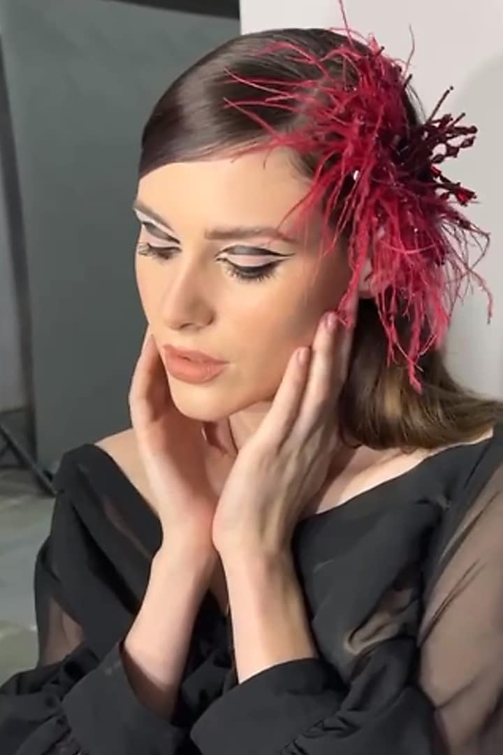 Red Feather & Metal Hair Comb by Studio Accessories at Pernia's Pop Up Shop
