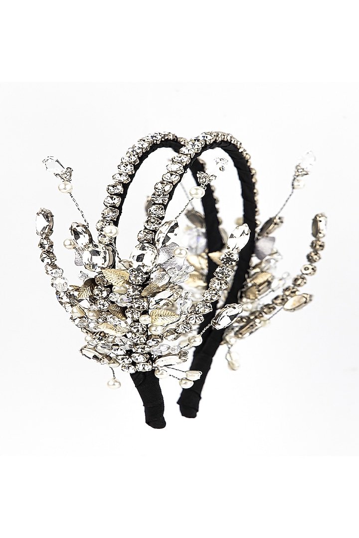 Silver Metal Crystal Embellished Hairband by Studio Accessories