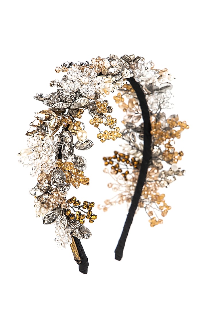 Gold & Silver Metal Floral Embellished Hairband by Studio Accessories
