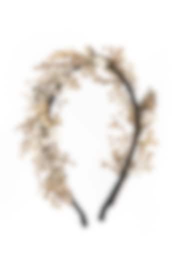 Gold Metal Floral Embellished Hairband by Studio Accessories at Pernia's Pop Up Shop