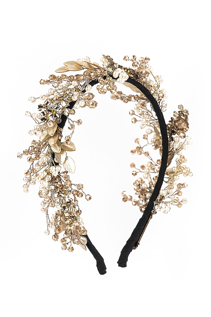 Gold Metal Floral Embellished Hairband by Studio Accessories