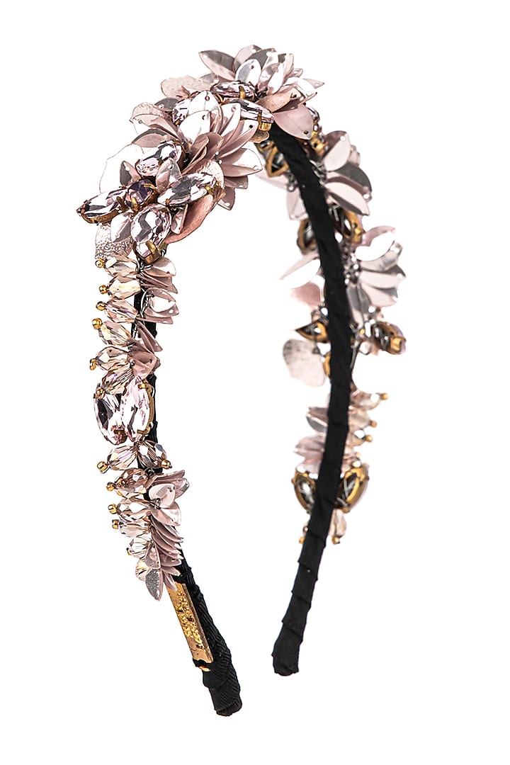 Silver Metal Floral Embellished Hairband by Studio Accessories